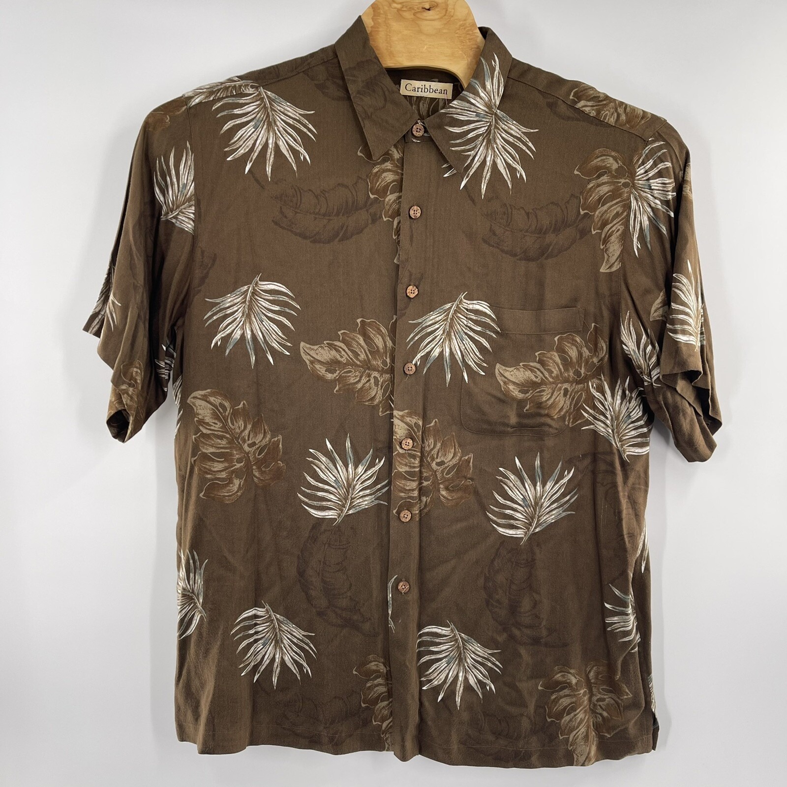 Caribbean Mens Hawaiian Shirt 100% Rayon Xl Brown Camp Resort